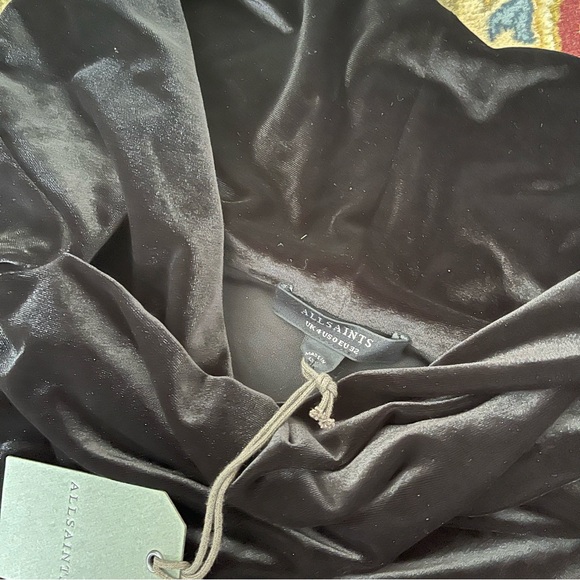 All Saints Black Velvet Midi Dress NWT - Picture 4 of 11